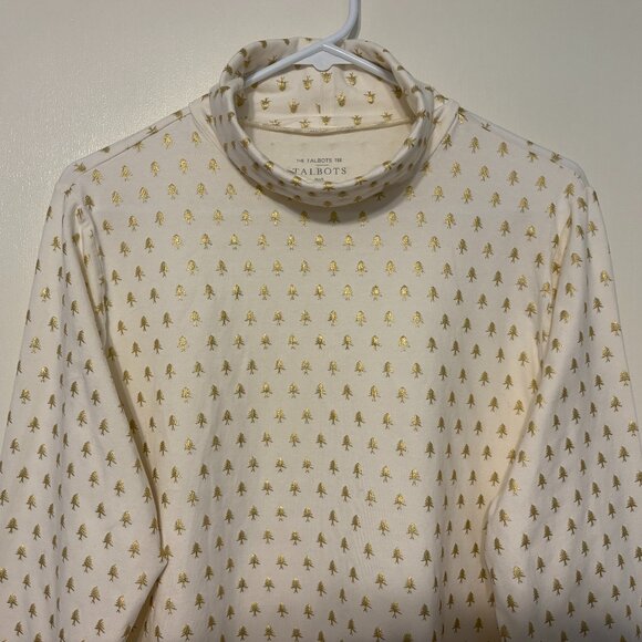 The Talbots Tee Women's Plus Mini Evergreens Turtleneck Shirt Top 2X Cream/Gold - Picture 2 of 9